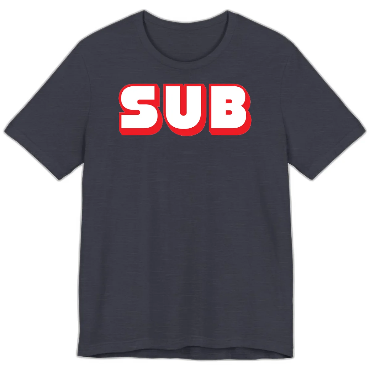 Bold red and white typography design reading 'SUB 3' with thick rounded letters in Heather Midnight Navy