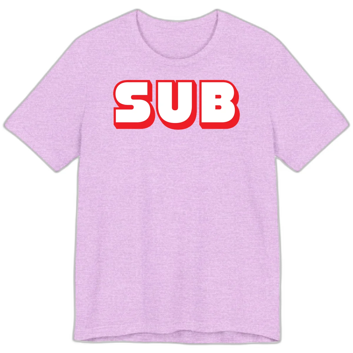 Bold red and white typography design reading 'SUB 3' with thick rounded letters in Heather Prism Lilac