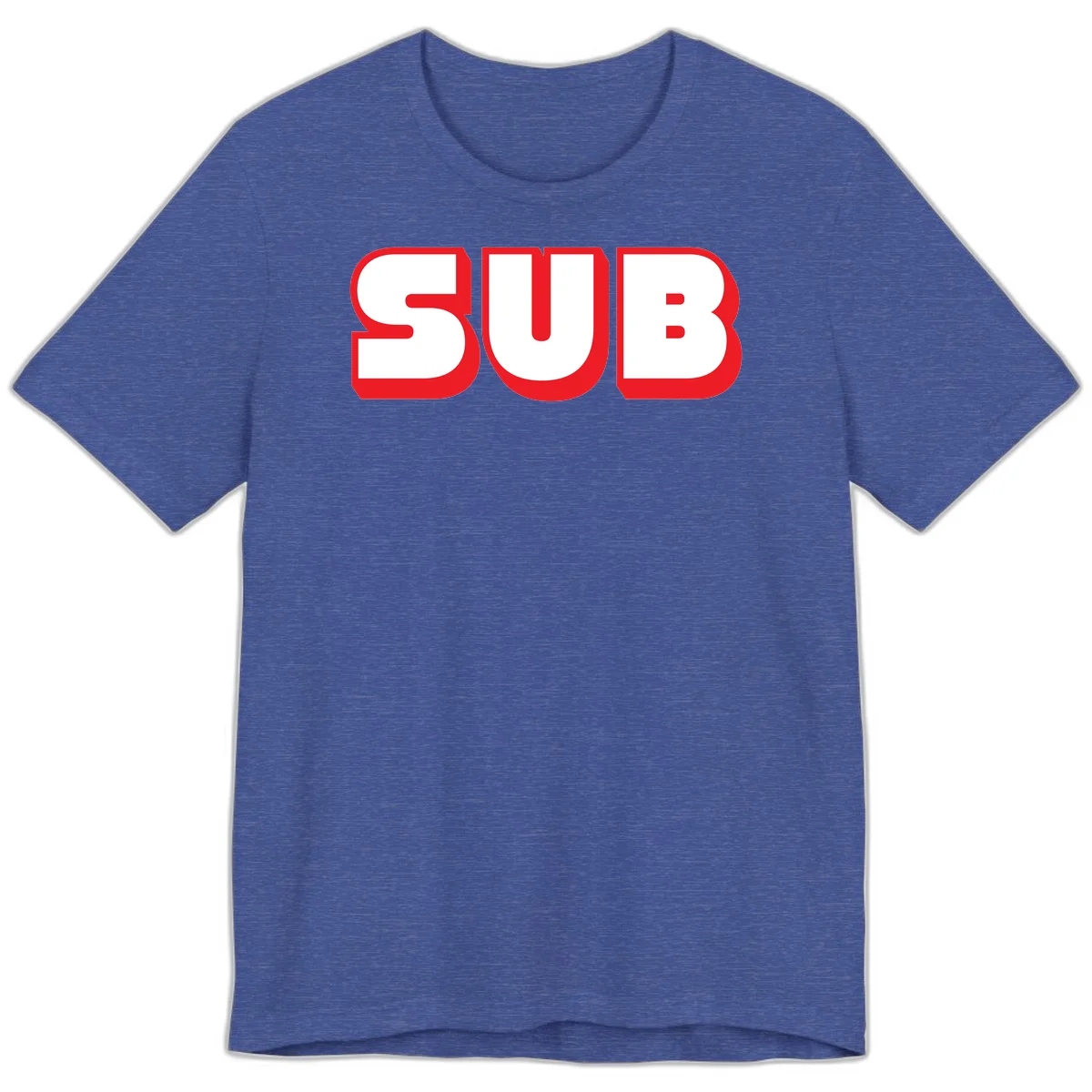 Bold red and white typography design reading 'SUB 3' with thick rounded letters in Heather True Royal