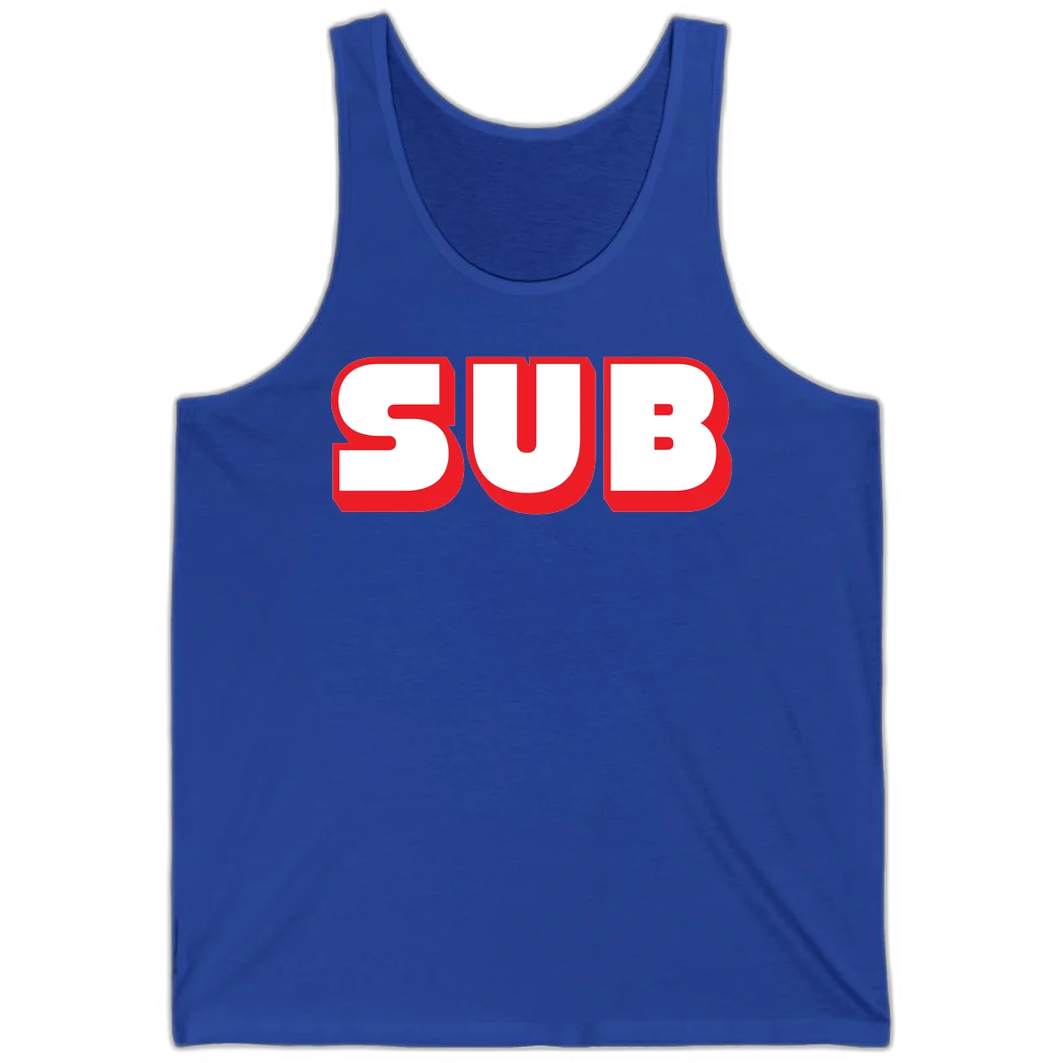 Bold red and white typography design reading 'SUB 3' with thick rounded letters in True Royal