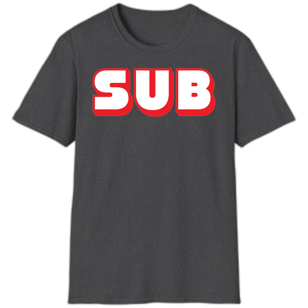 Bold red and white typography design reading 'SUB 3' with thick rounded letters in Dark Heather