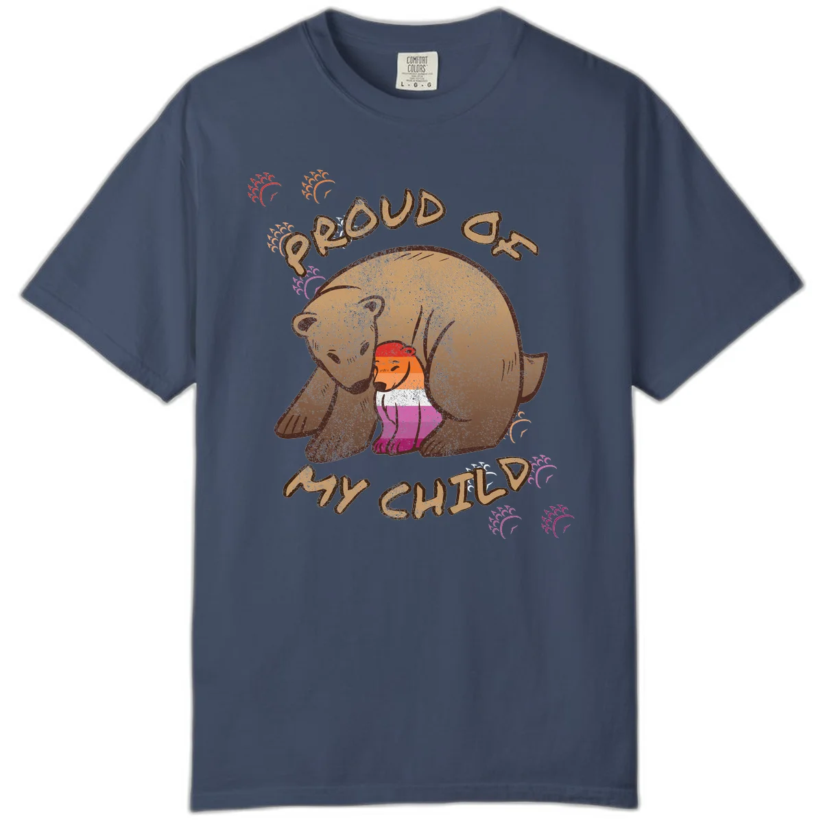 Brown bear proudly holding a sushi roll with pride flag stripes, surrounded by sparkles and text reading 'PROUD AS MY SUSHI' in Midnight