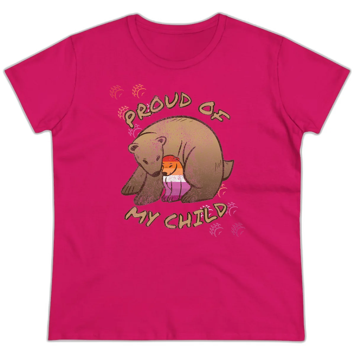 Brown bear proudly holding a sushi roll with pride flag stripes, surrounded by sparkles and text reading 'PROUD AS MY SUSHI' in Heliconia