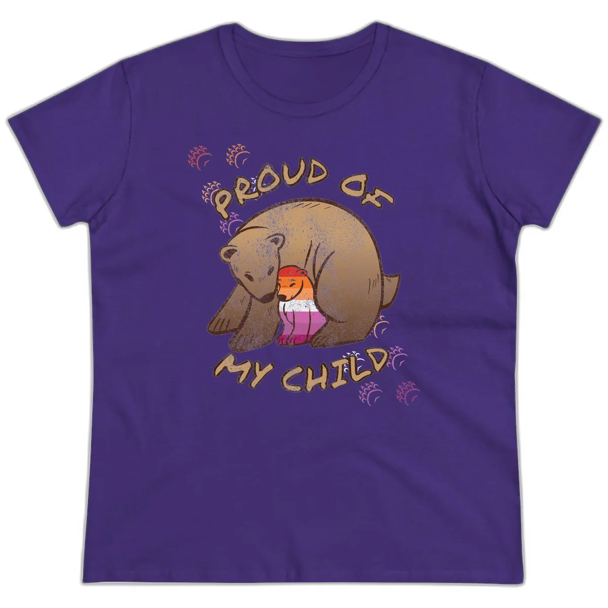Brown bear proudly holding a sushi roll with pride flag stripes, surrounded by sparkles and text reading 'PROUD AS MY SUSHI' in Purple