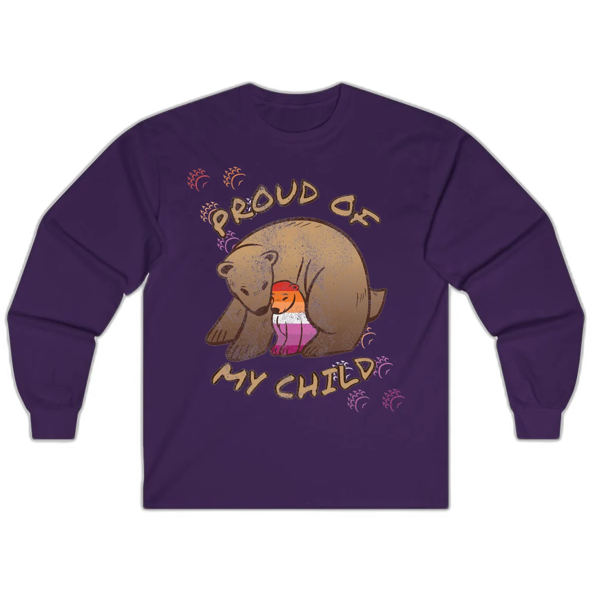 Brown bear proudly holding a sushi roll with pride flag stripes, surrounded by sparkles and text reading 'PROUD AS MY SUSHI' in Purple