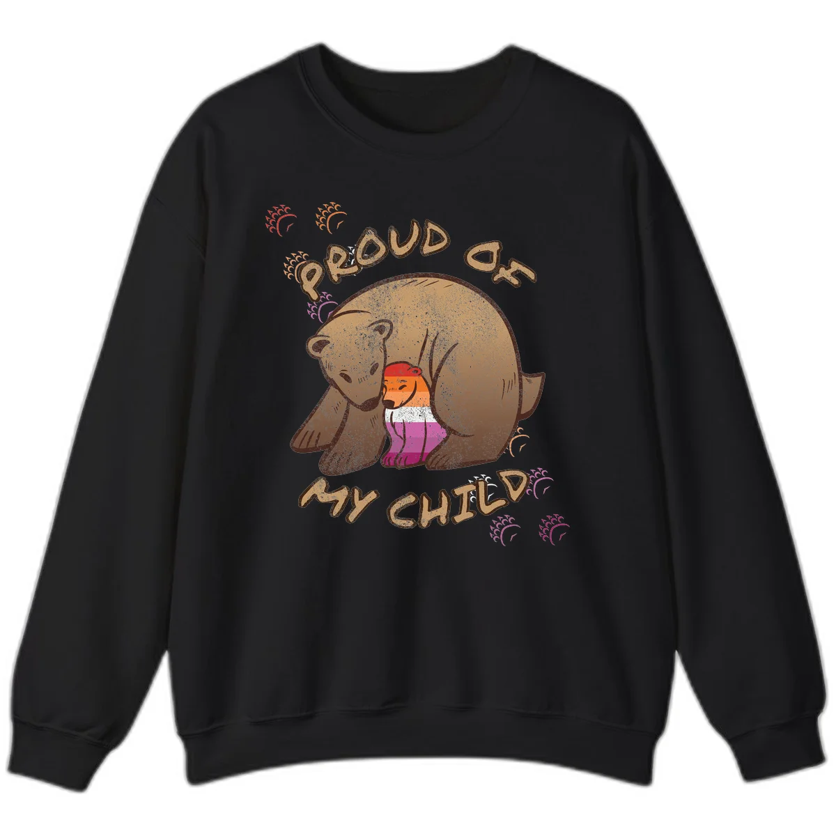 Brown bear proudly holding a sushi roll with pride flag stripes, surrounded by sparkles and text reading 'PROUD AS MY SUSHI' in Black