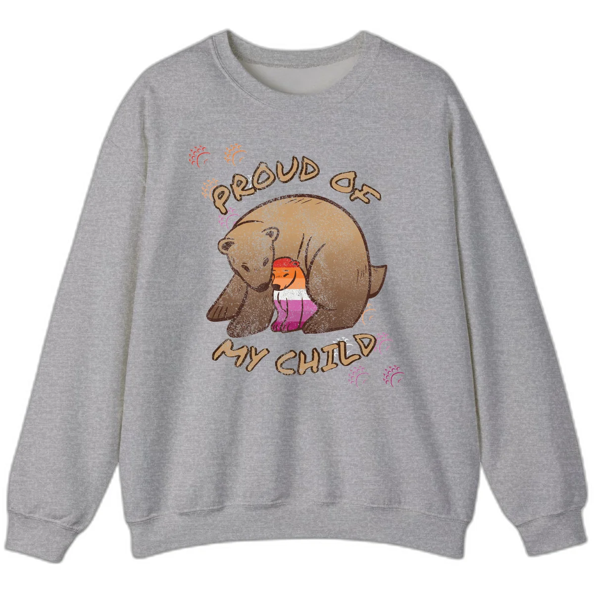 Brown bear proudly holding a sushi roll with pride flag stripes, surrounded by sparkles and text reading 'PROUD AS MY SUSHI' in Sport Grey