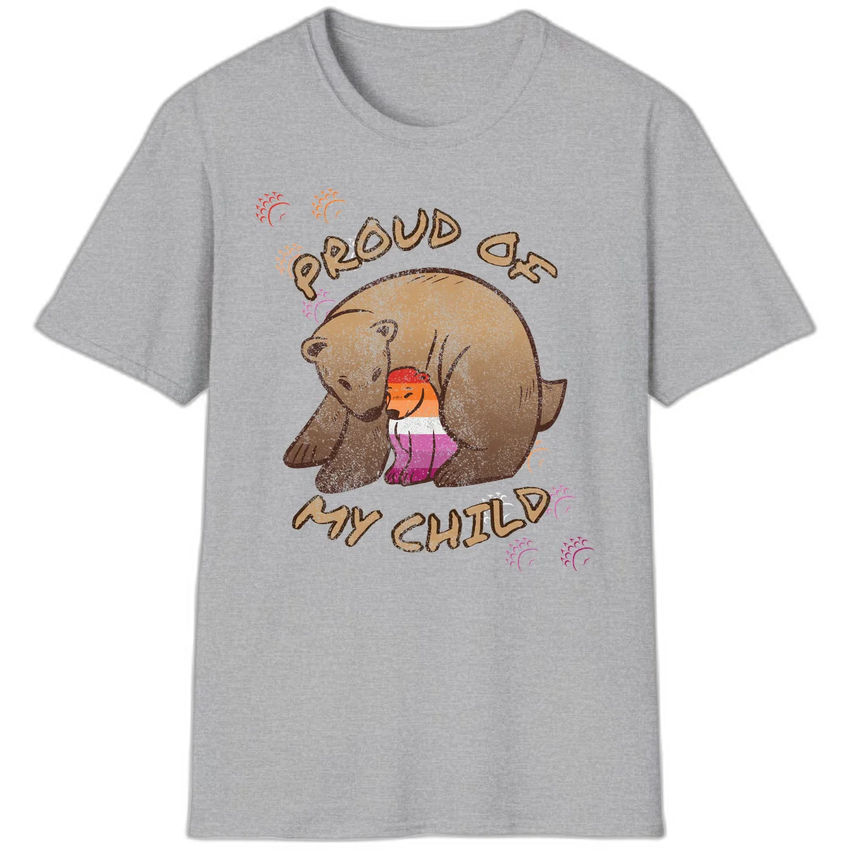 Brown bear proudly holding a sushi roll with pride flag stripes, surrounded by sparkles and text reading 'PROUD AS MY SUSHI' in Sport Grey