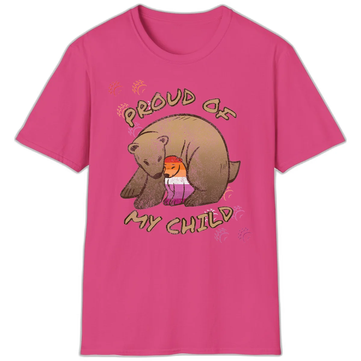 Brown bear proudly holding a sushi roll with pride flag stripes, surrounded by sparkles and text reading 'PROUD AS MY SUSHI' in Heliconia