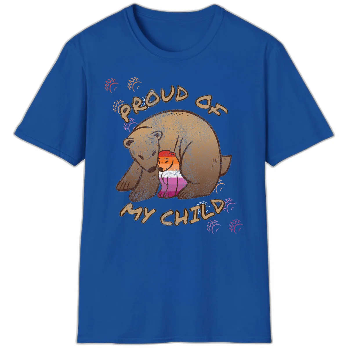 Brown bear proudly holding a sushi roll with pride flag stripes, surrounded by sparkles and text reading 'PROUD AS MY SUSHI' in Royal