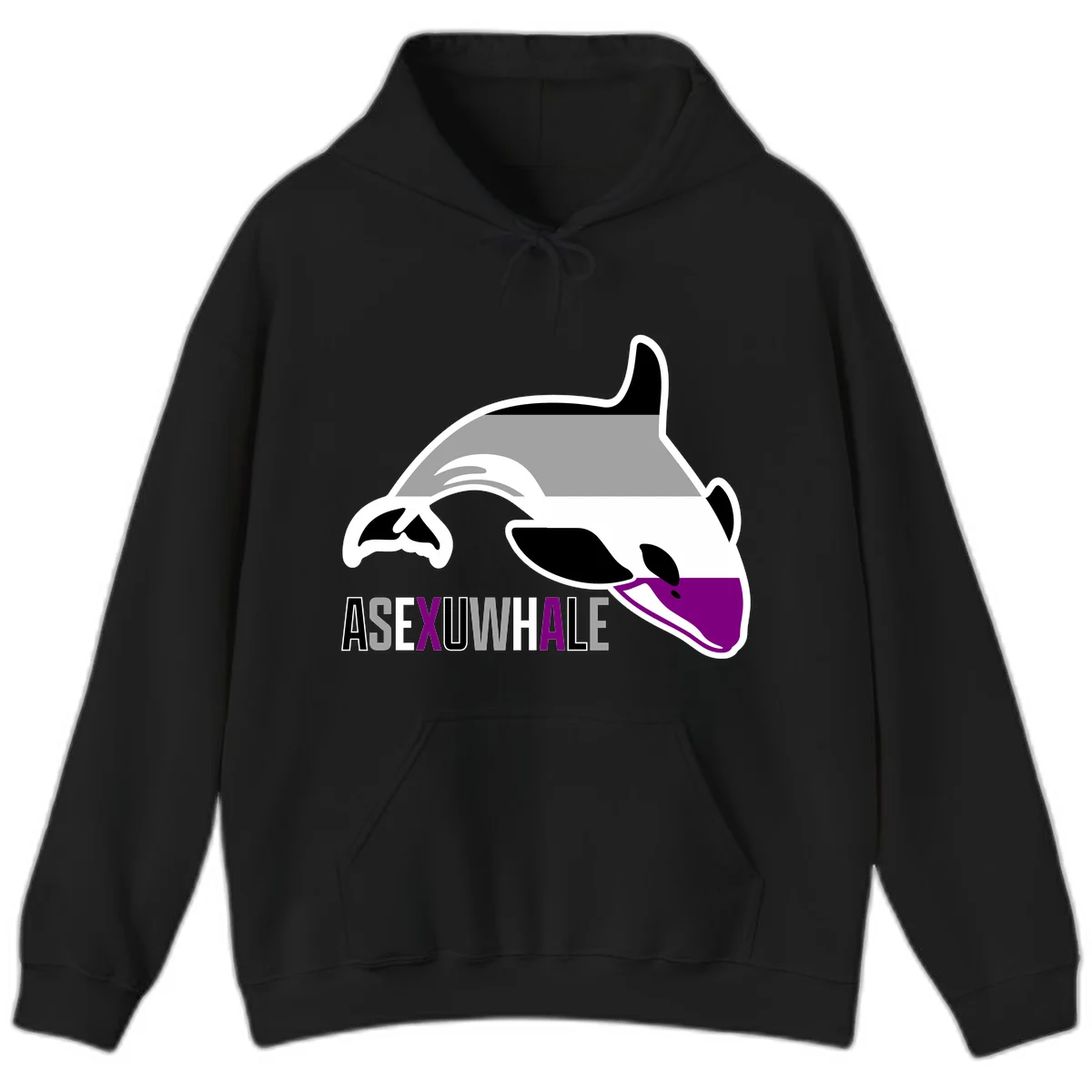 Stylized orca whale with purple accent and water splash, text reads 'ASEXUAL WHALE' in bold letters in Black