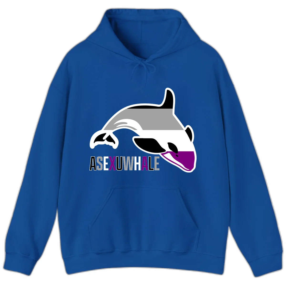 Stylized orca whale with purple accent and water splash, text reads 'ASEXUAL WHALE' in bold letters in Royal