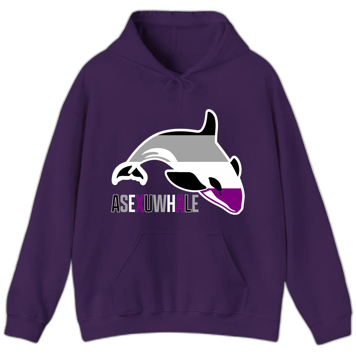 Stylized orca whale with purple accent and water splash, text reads 'ASEXUAL WHALE' in bold letters in Purple