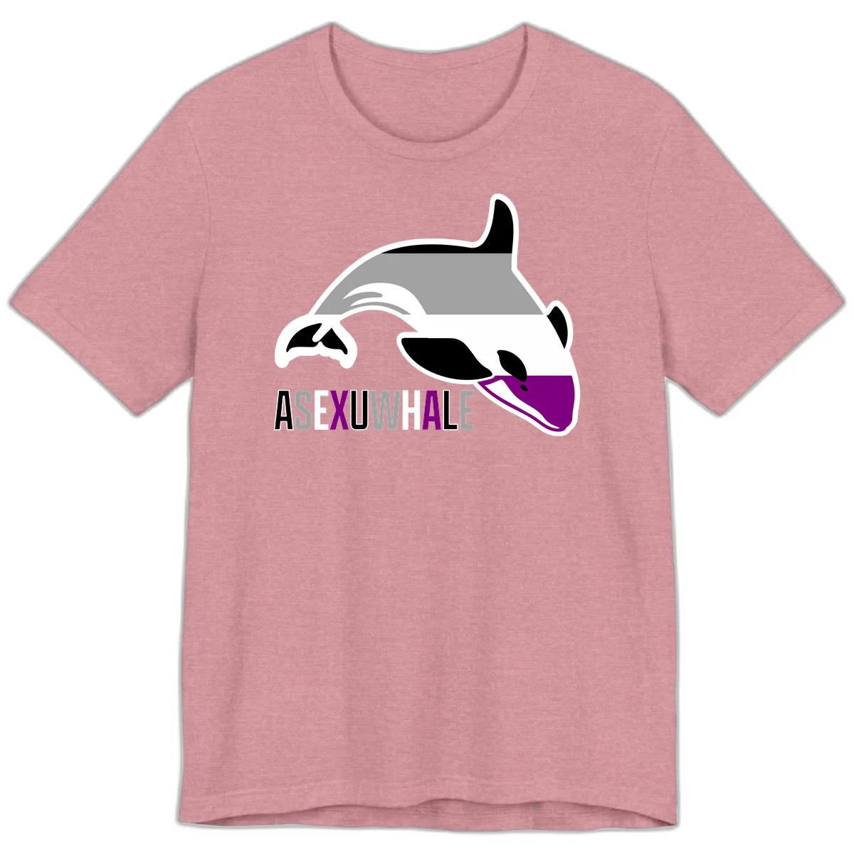 Stylized orca whale with purple accent and water splash, text reads 'ASEXUAL WHALE' in bold letters in Heather Orchid