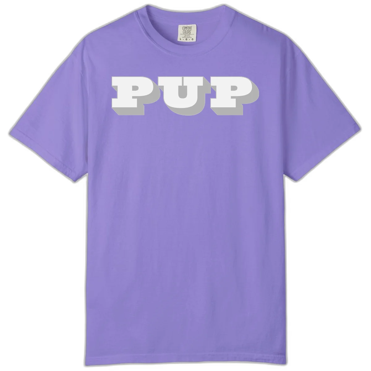 Bold 3D puff typography spelling 'PUFF' with dimensional shadow effect on gray background in Violet