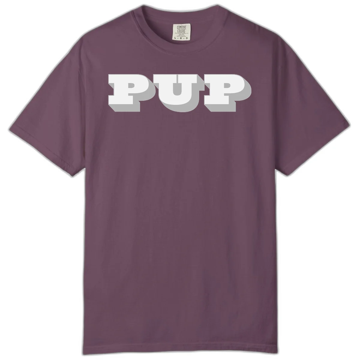 Bold 3D puff typography spelling 'PUFF' with dimensional shadow effect on gray background in Berry