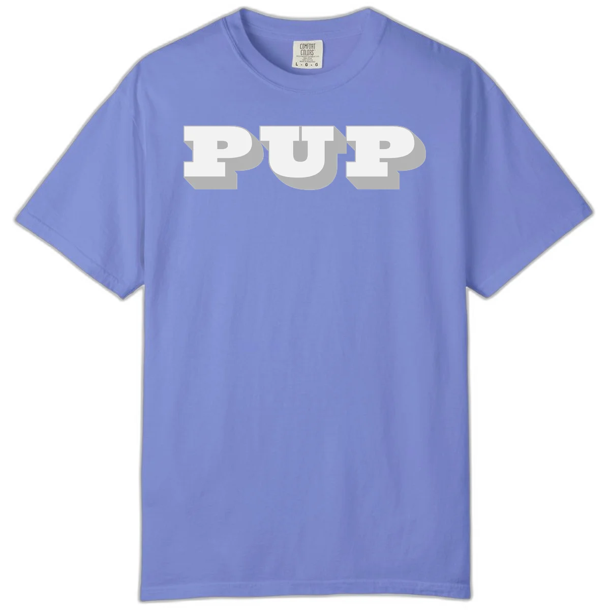 Bold 3D puff typography spelling 'PUFF' with dimensional shadow effect on gray background in Flo Blue