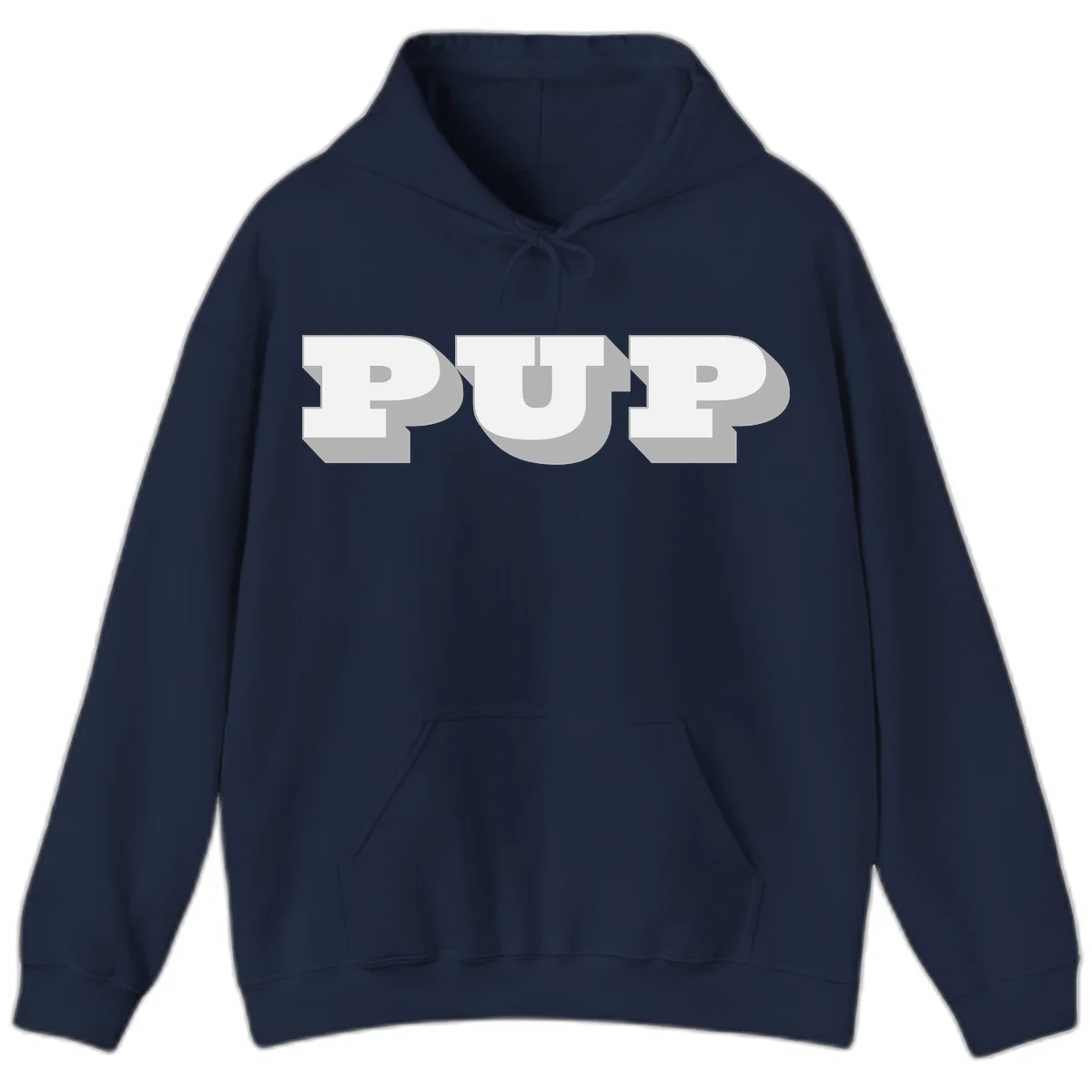 Bold 3D puff typography spelling 'PUFF' with dimensional shadow effect on gray background in Navy
