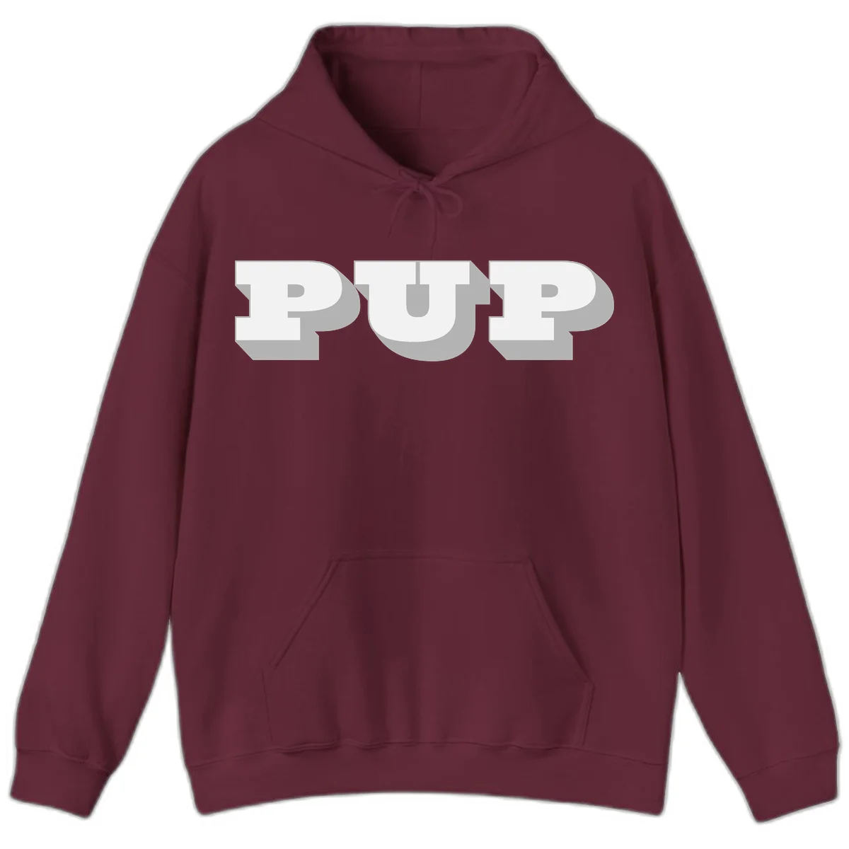Bold 3D puff typography spelling 'PUFF' with dimensional shadow effect on gray background in Maroon