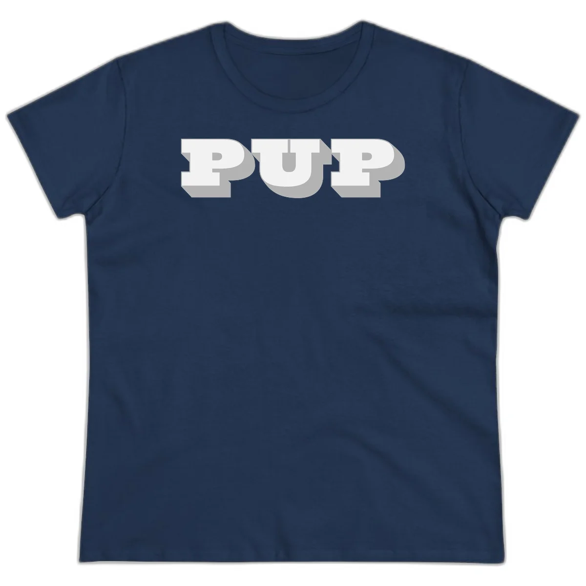 Bold 3D puff typography spelling 'PUFF' with dimensional shadow effect on gray background in Navy