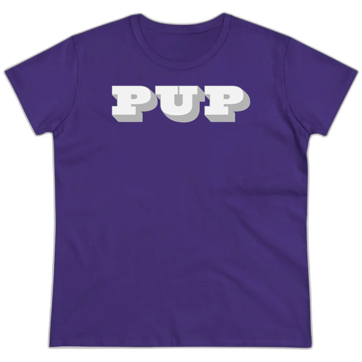 Bold 3D puff typography spelling 'PUFF' with dimensional shadow effect on gray background in Purple