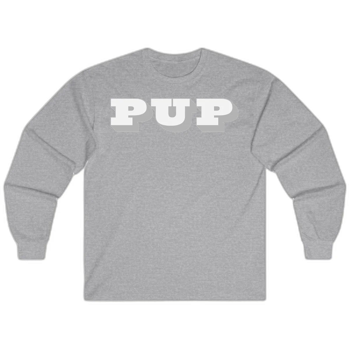 Bold 3D puff typography spelling 'PUFF' with dimensional shadow effect on gray background in Sport Grey