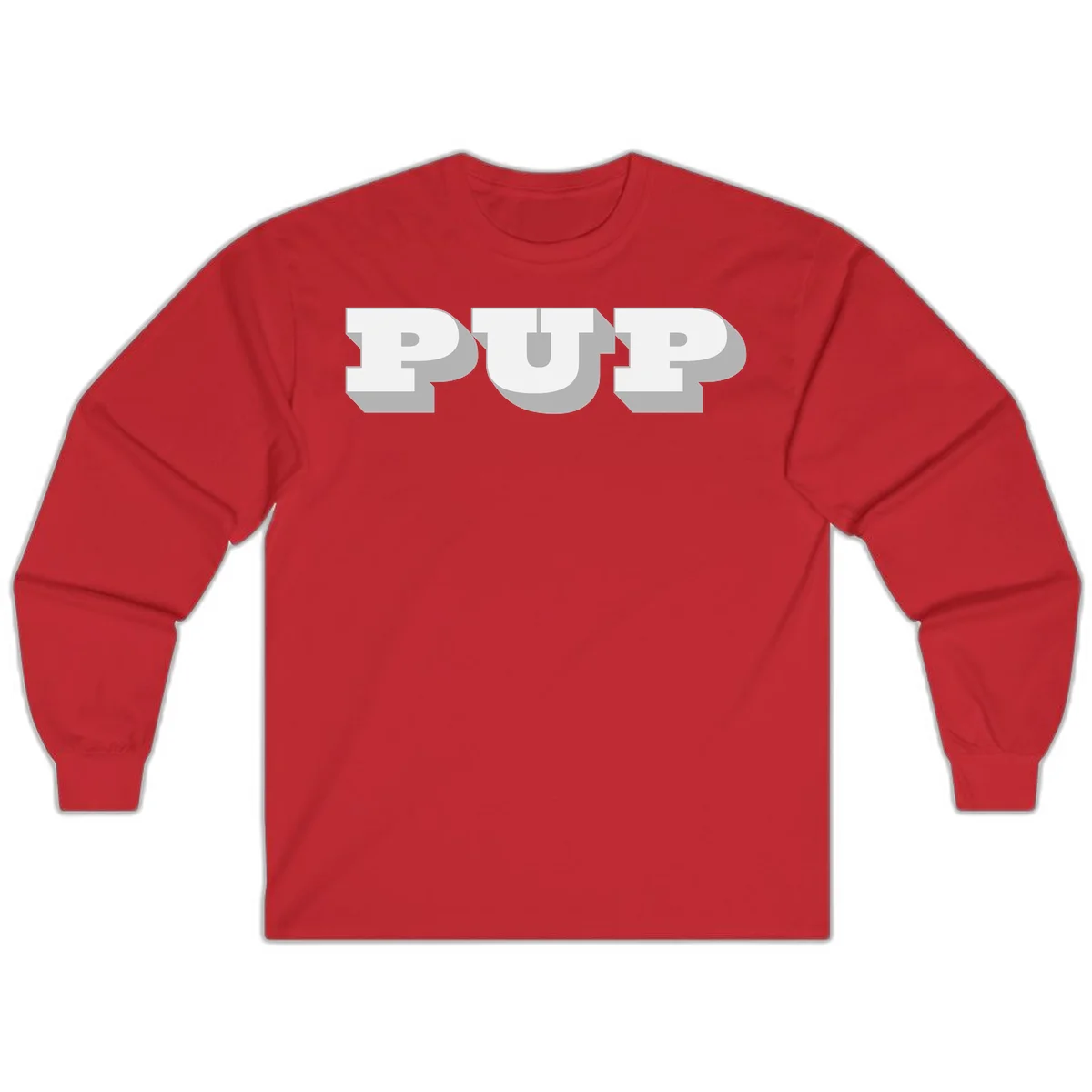 Bold 3D puff typography spelling 'PUFF' with dimensional shadow effect on gray background in Red