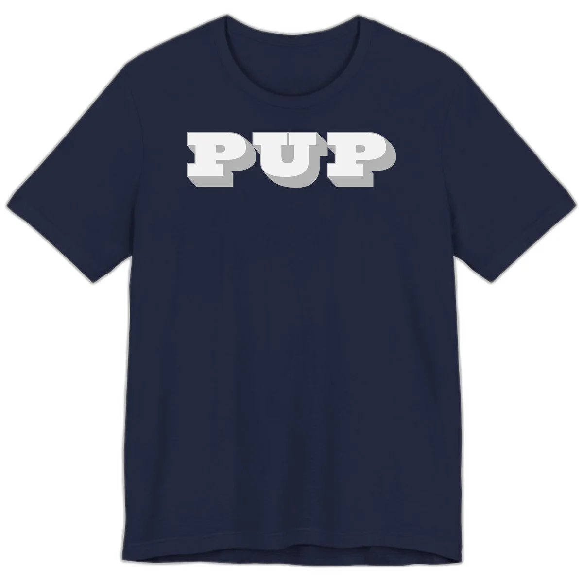 Bold 3D puff typography spelling 'PUFF' with dimensional shadow effect on gray background in Navy