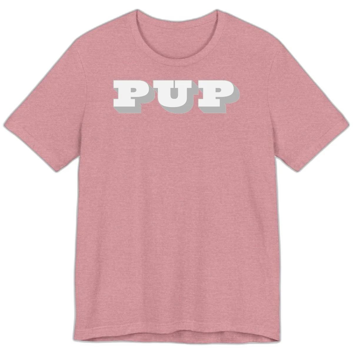 Bold 3D puff typography spelling 'PUFF' with dimensional shadow effect on gray background in Heather Orchid