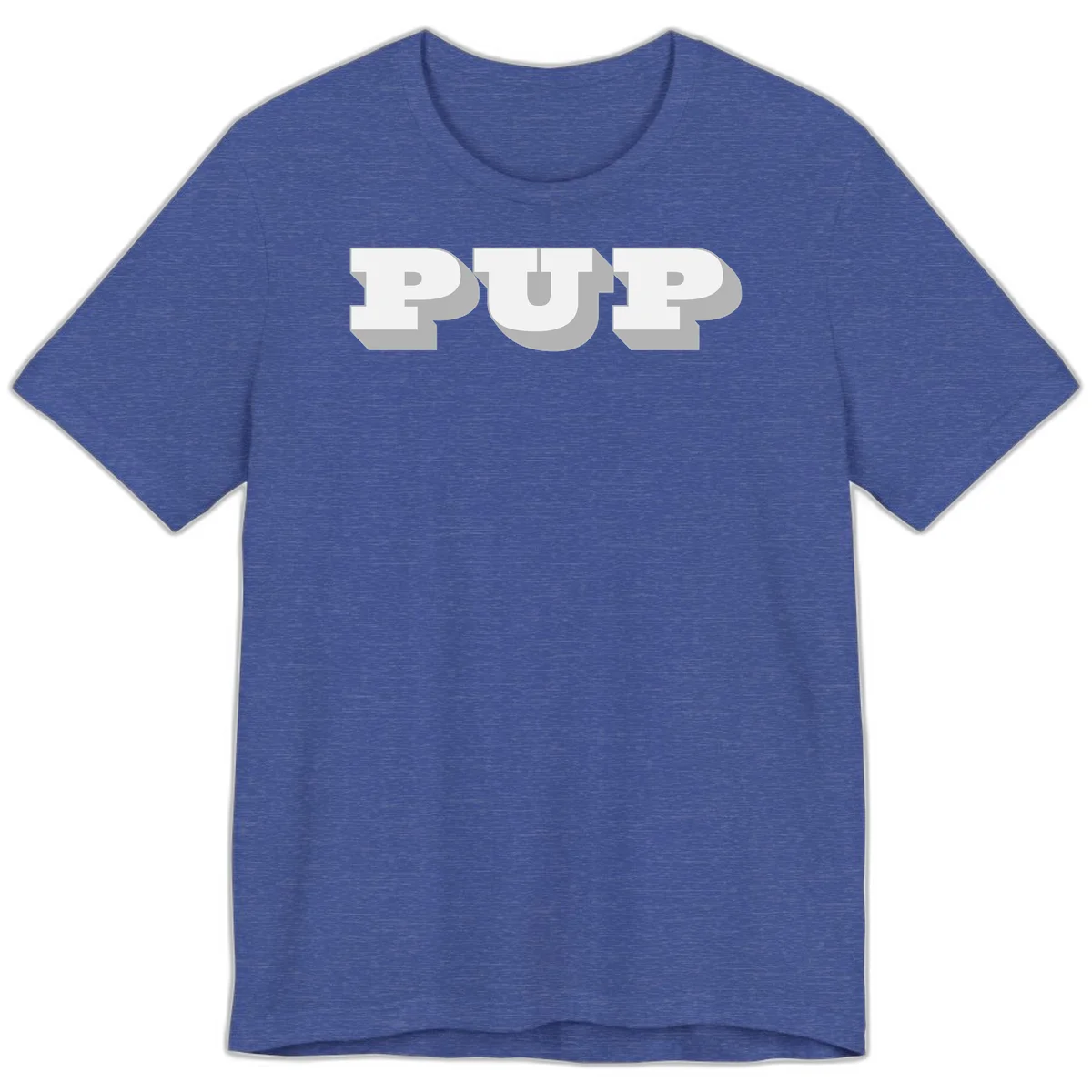 Bold 3D puff typography spelling 'PUFF' with dimensional shadow effect on gray background in Heather True Royal