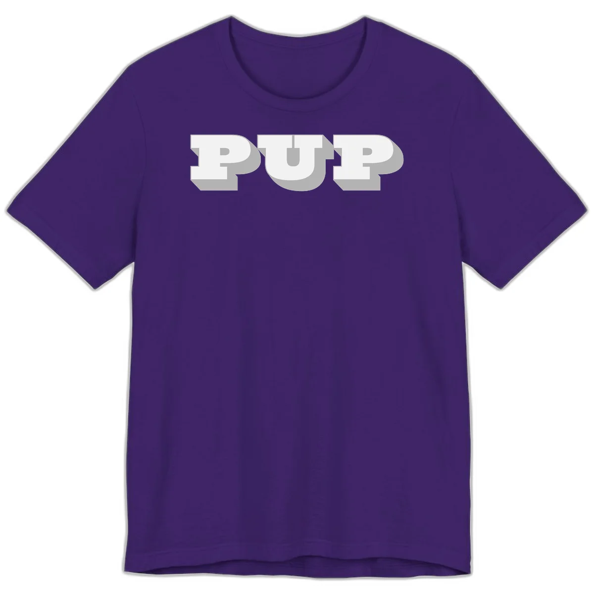 Bold 3D puff typography spelling 'PUFF' with dimensional shadow effect on gray background in Team Purple