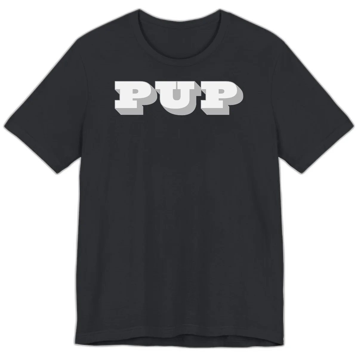 Bold 3D puff typography spelling 'PUFF' with dimensional shadow effect on gray background in Vintage Black