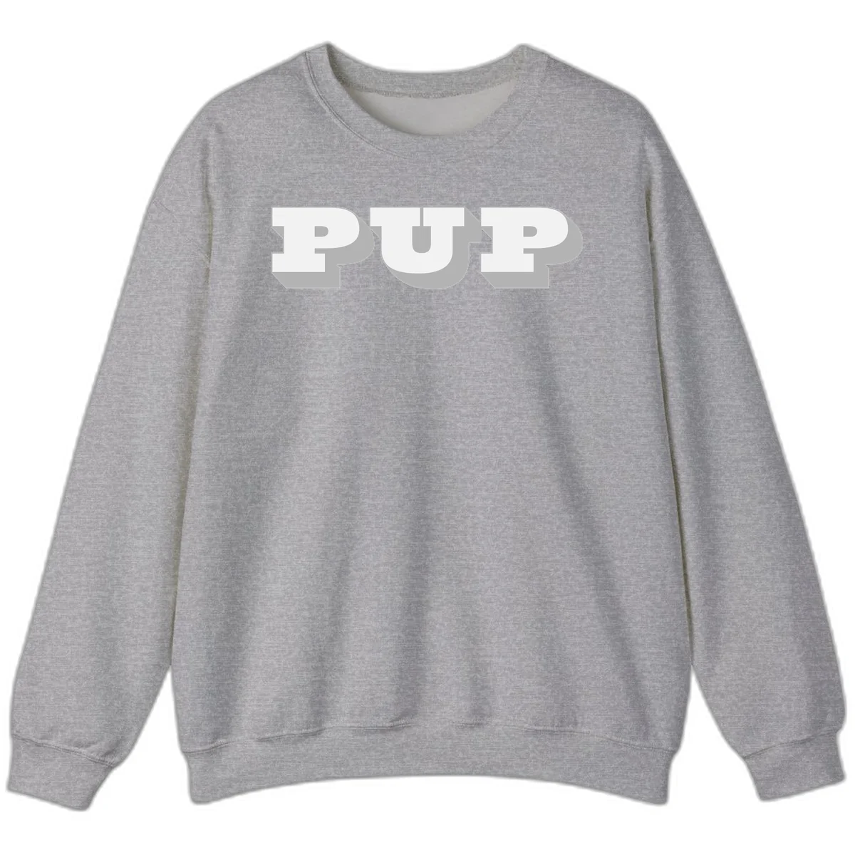 Bold 3D puff typography spelling 'PUFF' with dimensional shadow effect on gray background in Sport Grey