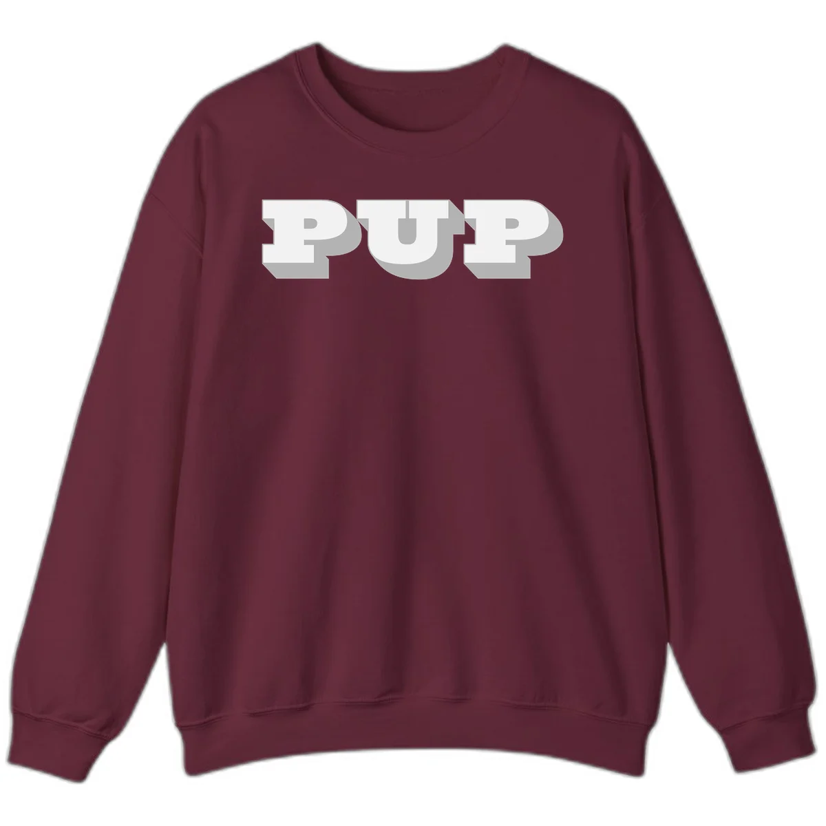 Bold 3D puff typography spelling 'PUFF' with dimensional shadow effect on gray background in Maroon