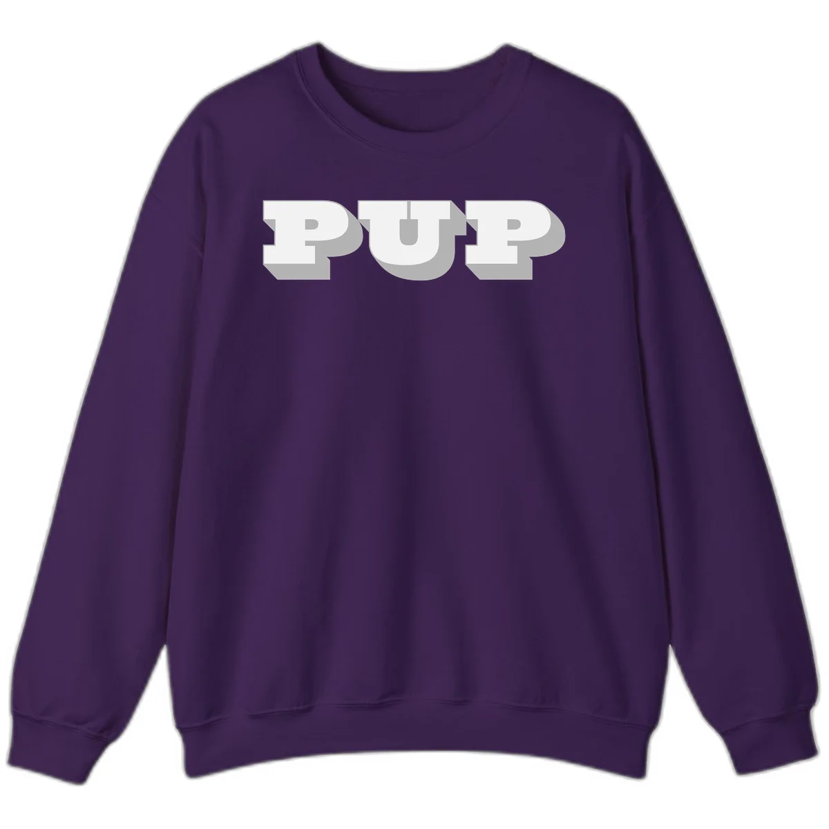 Bold 3D puff typography spelling 'PUFF' with dimensional shadow effect on gray background in Purple