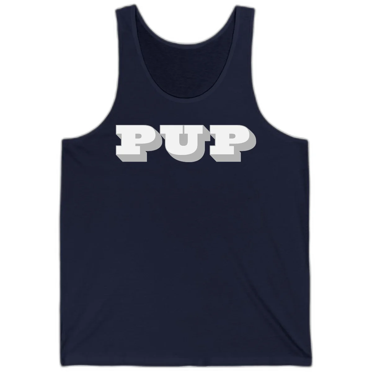 Bold 3D puff typography spelling 'PUFF' with dimensional shadow effect on gray background in Navy