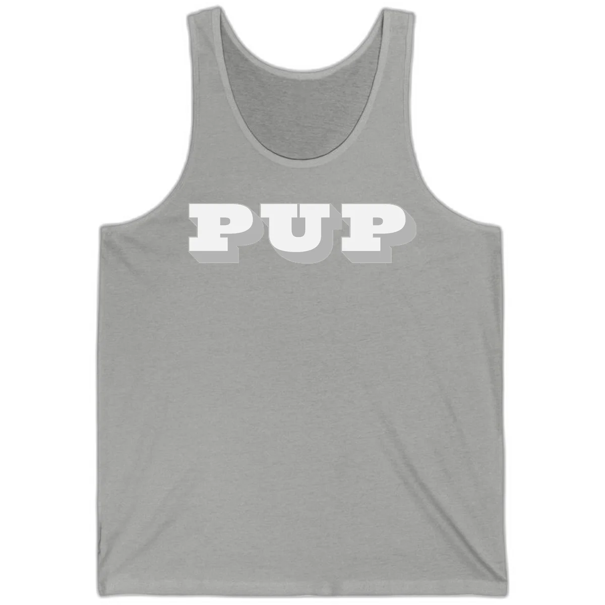 Bold 3D puff typography spelling 'PUFF' with dimensional shadow effect on gray background in Athletic Heather