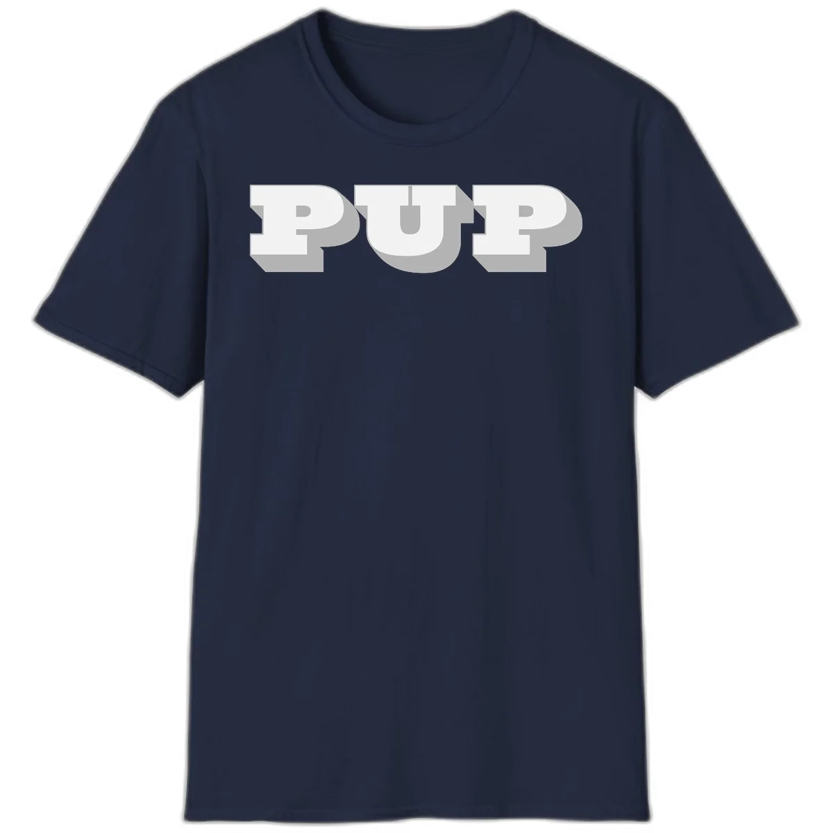 Bold 3D puff typography spelling 'PUFF' with dimensional shadow effect on gray background in Navy