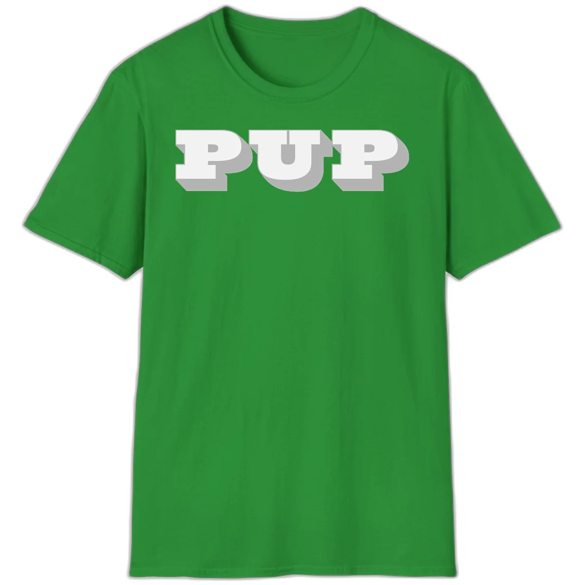 Bold 3D puff typography spelling 'PUFF' with dimensional shadow effect on gray background in Irish Green