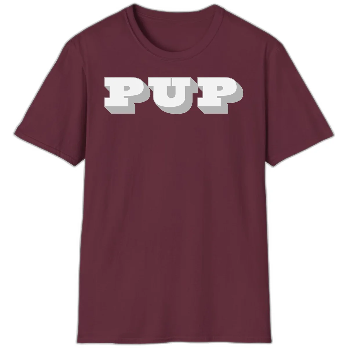 Bold 3D puff typography spelling 'PUFF' with dimensional shadow effect on gray background in Maroon