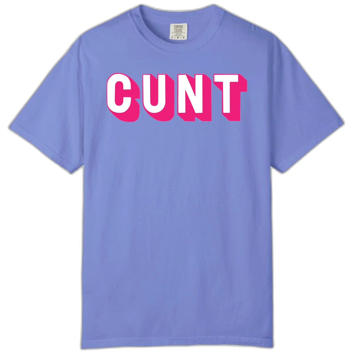 Bold white sans-serif text spelling 'SUNT' with magenta 3D beveled shadow effect on gray background in Flo Blue