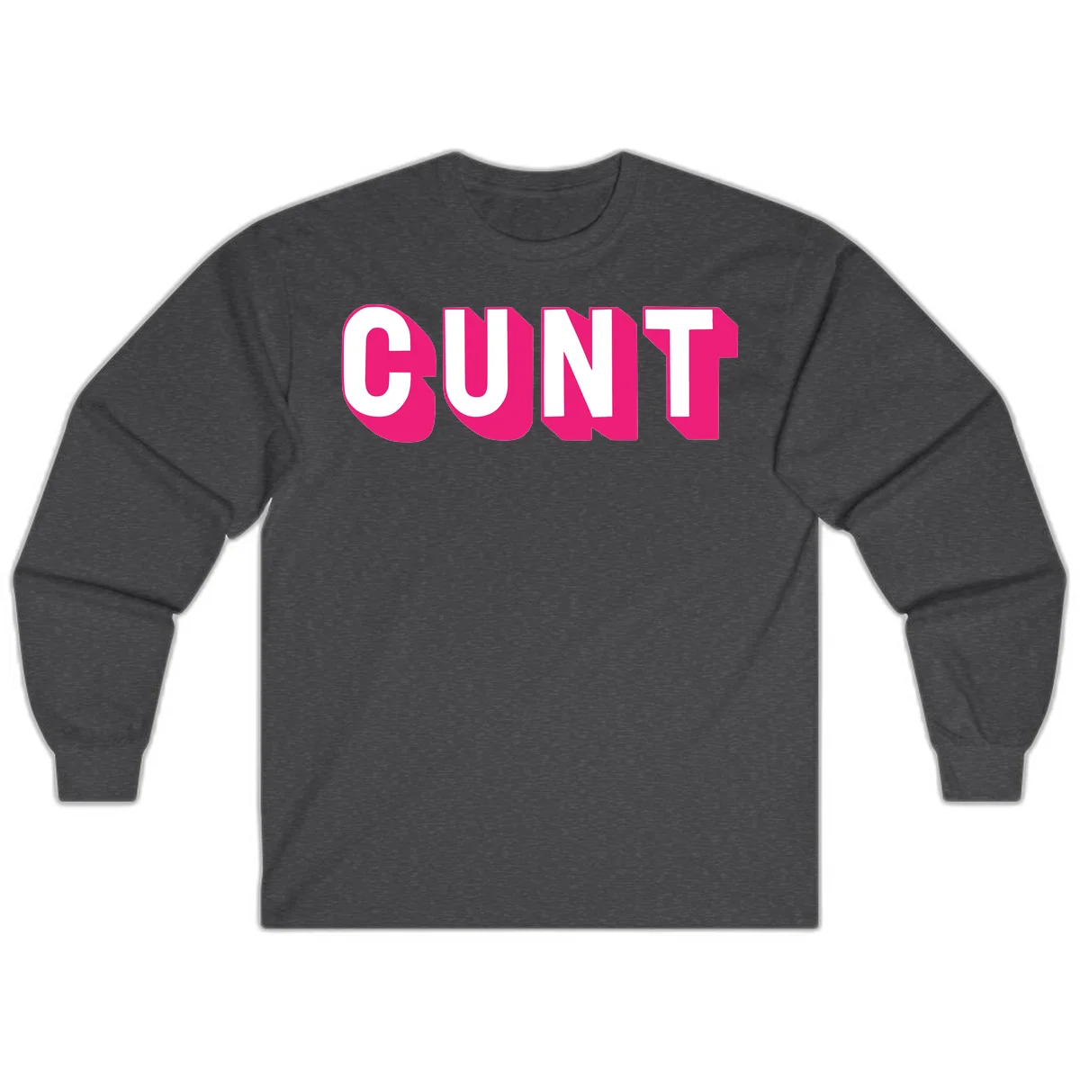 Bold white sans-serif text spelling 'SUNT' with magenta 3D beveled shadow effect on gray background in Dark Heather