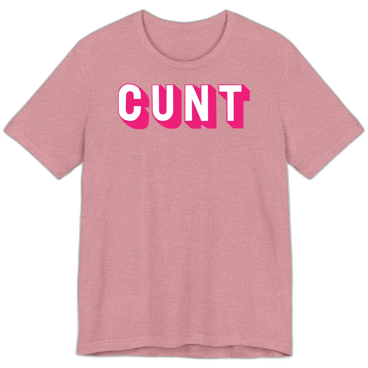 Bold white sans-serif text spelling 'SUNT' with magenta 3D beveled shadow effect on gray background in Heather Orchid