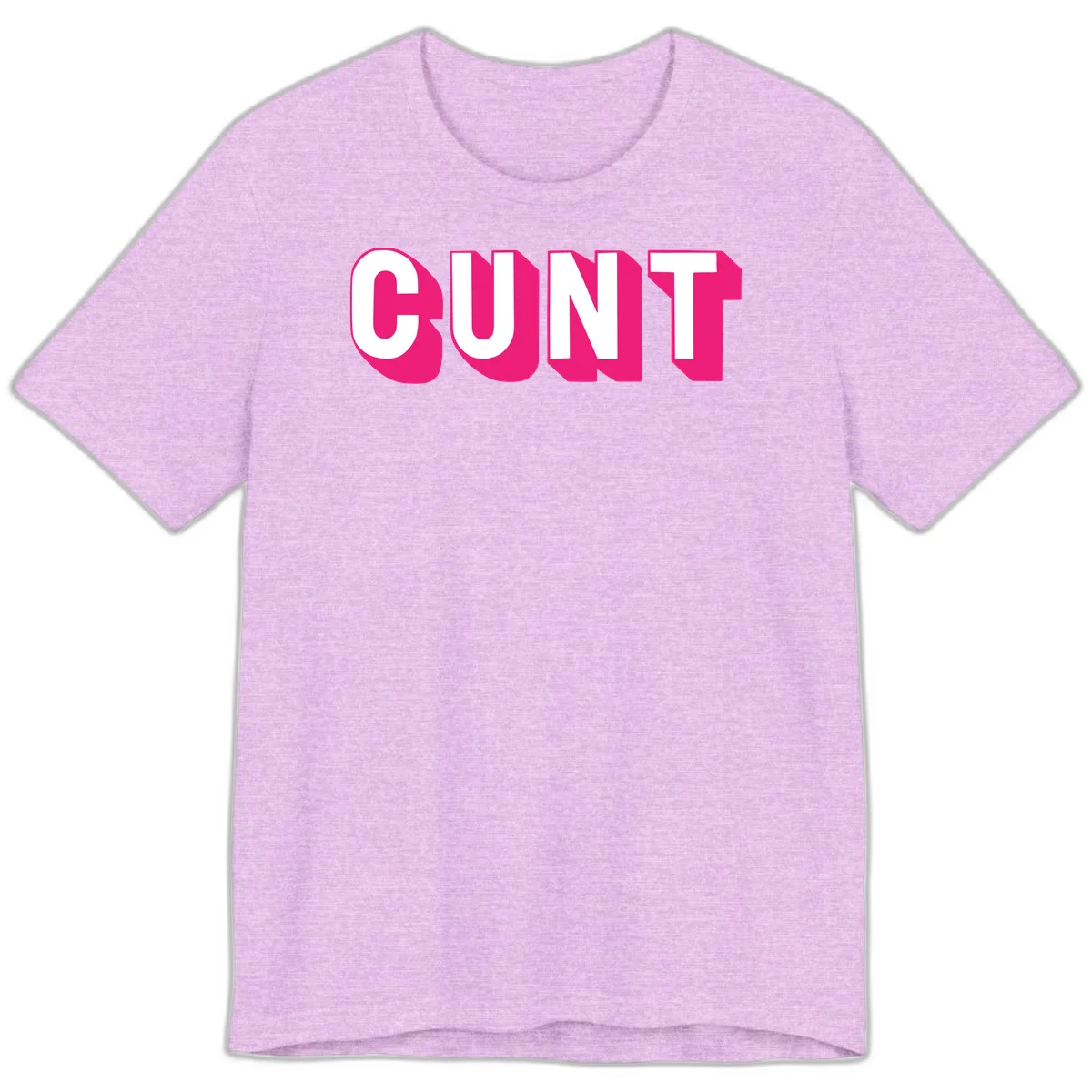 Bold white sans-serif text spelling 'SUNT' with magenta 3D beveled shadow effect on gray background in Heather Prism Lilac