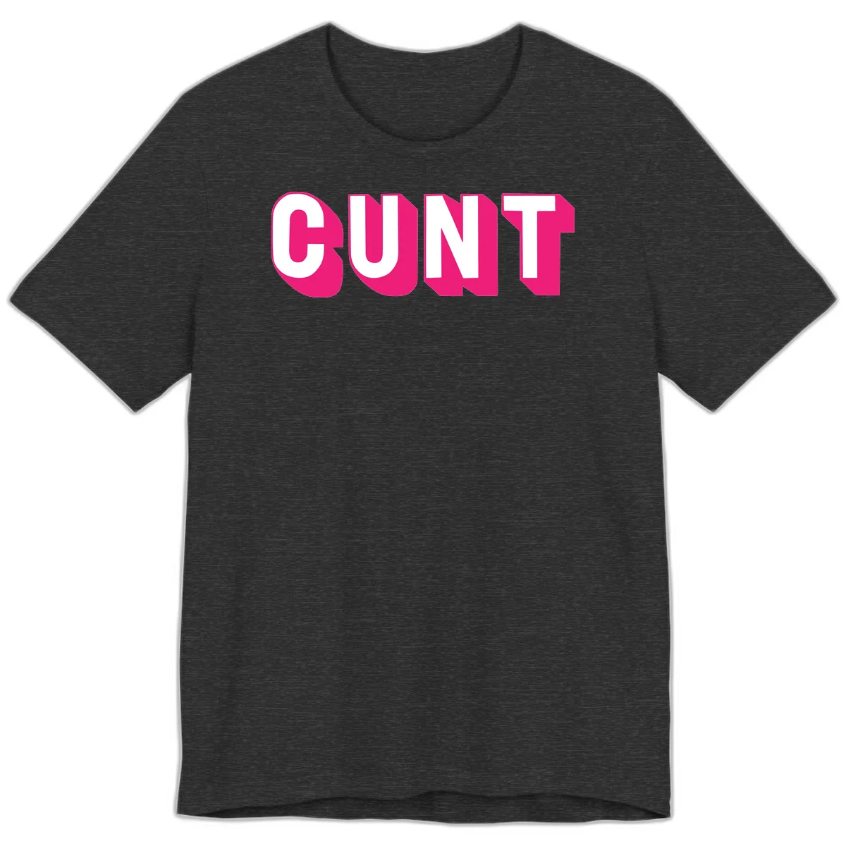 Bold white sans-serif text spelling 'SUNT' with magenta 3D beveled shadow effect on gray background in Dark Grey Heather