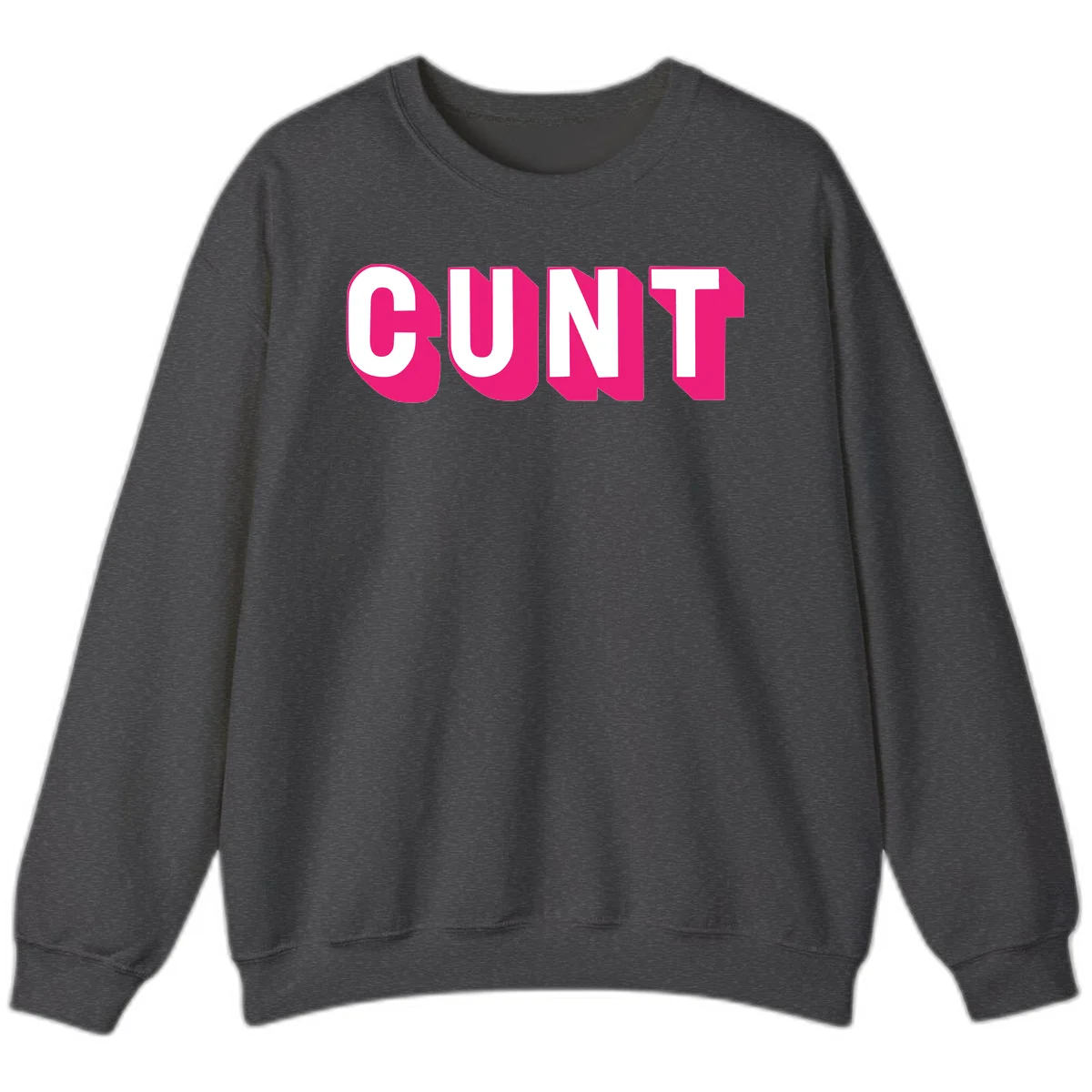 Bold white sans-serif text spelling 'SUNT' with magenta 3D beveled shadow effect on gray background in Dark Heather