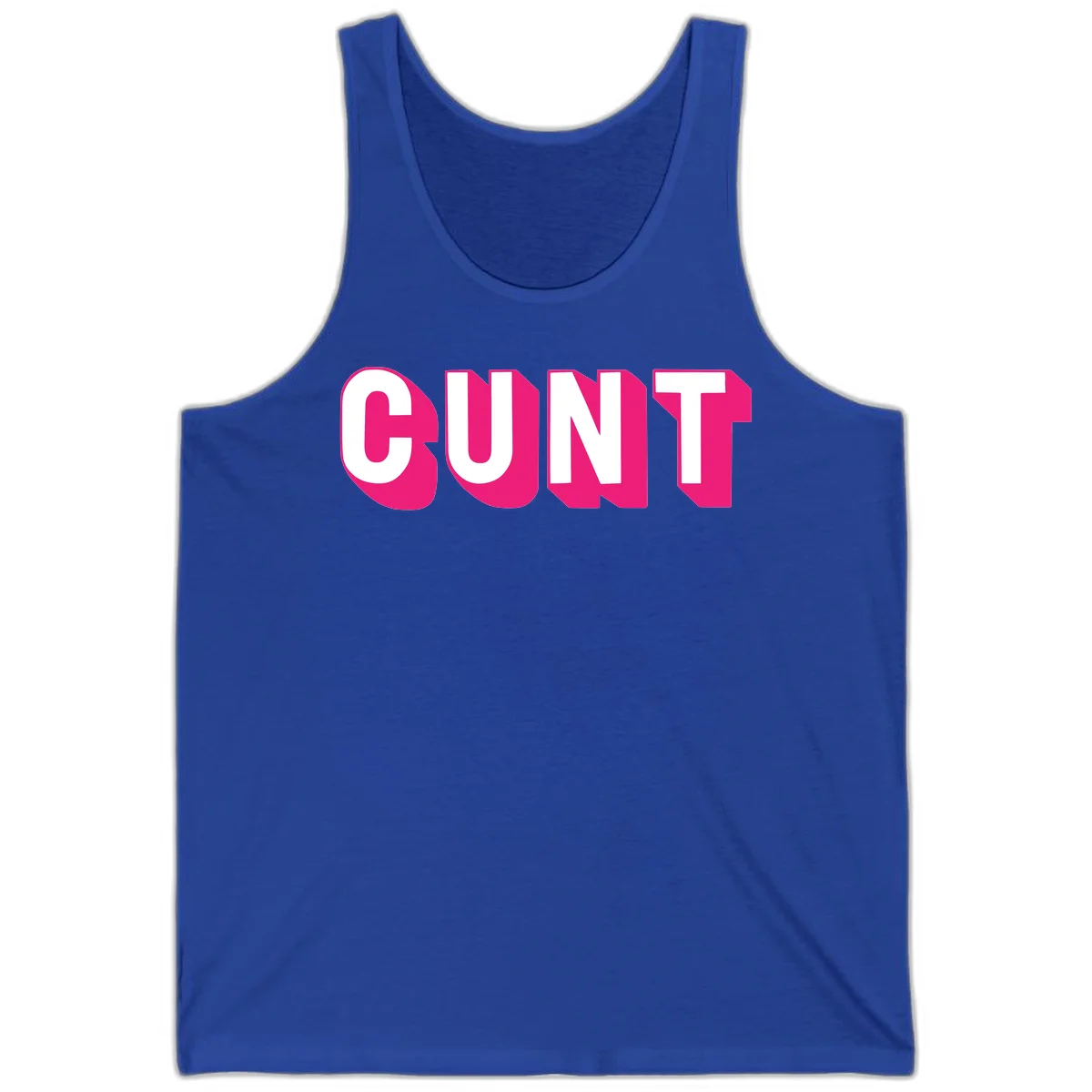 Bold white sans-serif text spelling 'SUNT' with magenta 3D beveled shadow effect on gray background in True Royal