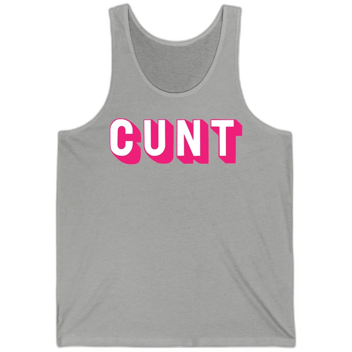 Bold white sans-serif text spelling 'SUNT' with magenta 3D beveled shadow effect on gray background in Athletic Heather