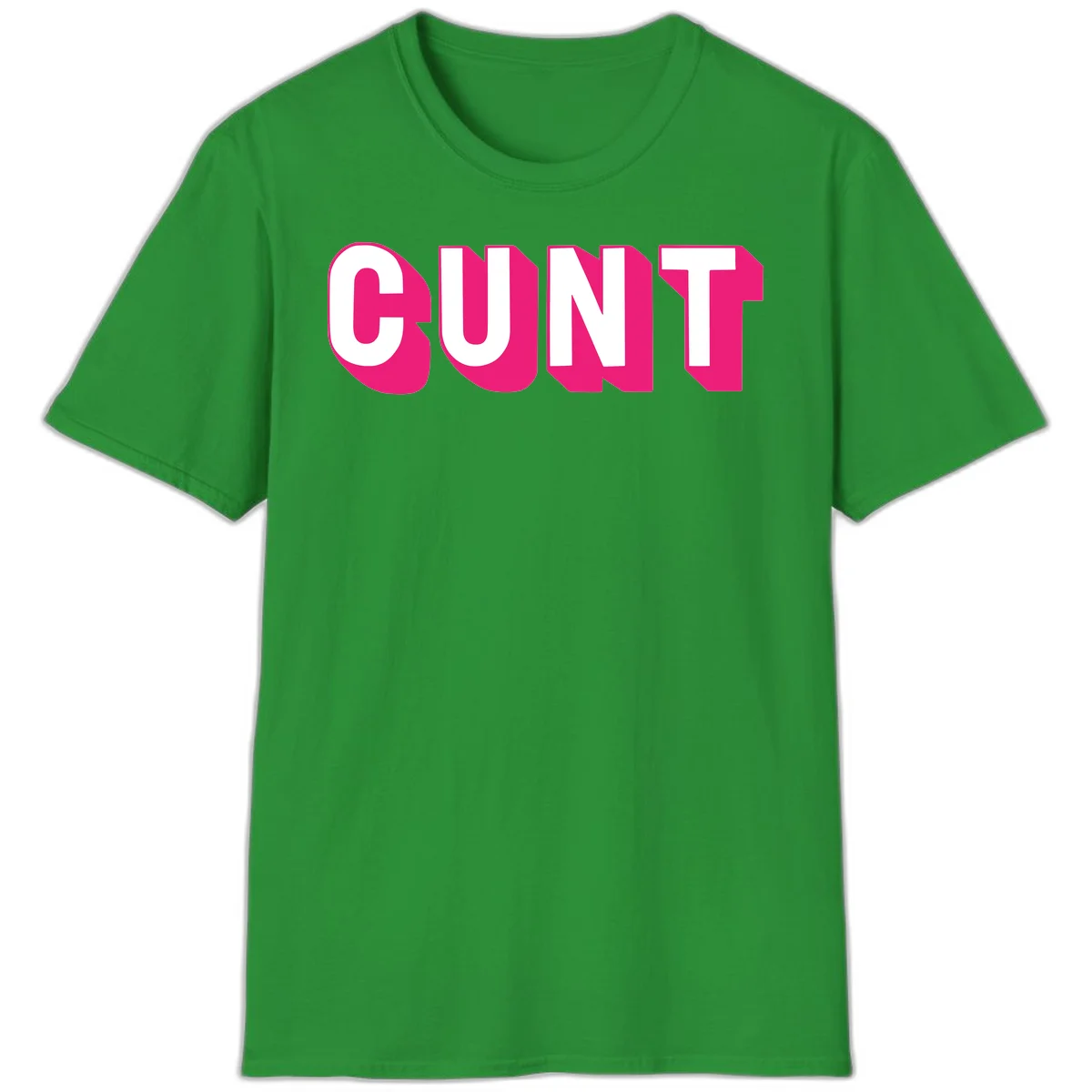 Bold white sans-serif text spelling 'SUNT' with magenta 3D beveled shadow effect on gray background in Irish Green