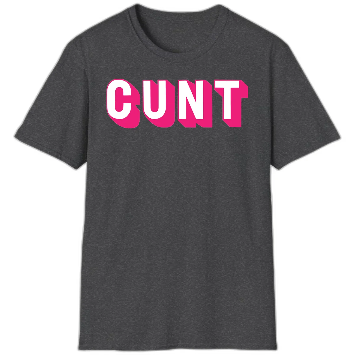 Bold white sans-serif text spelling 'SUNT' with magenta 3D beveled shadow effect on gray background in Dark Heather
